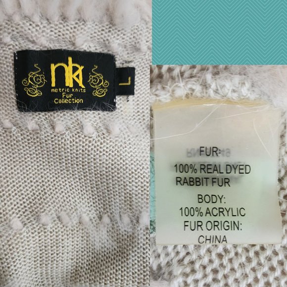 Metric Knits Ivory Rabbit Fur Stripe Open Vest Cardigan - Picture 4 of 4